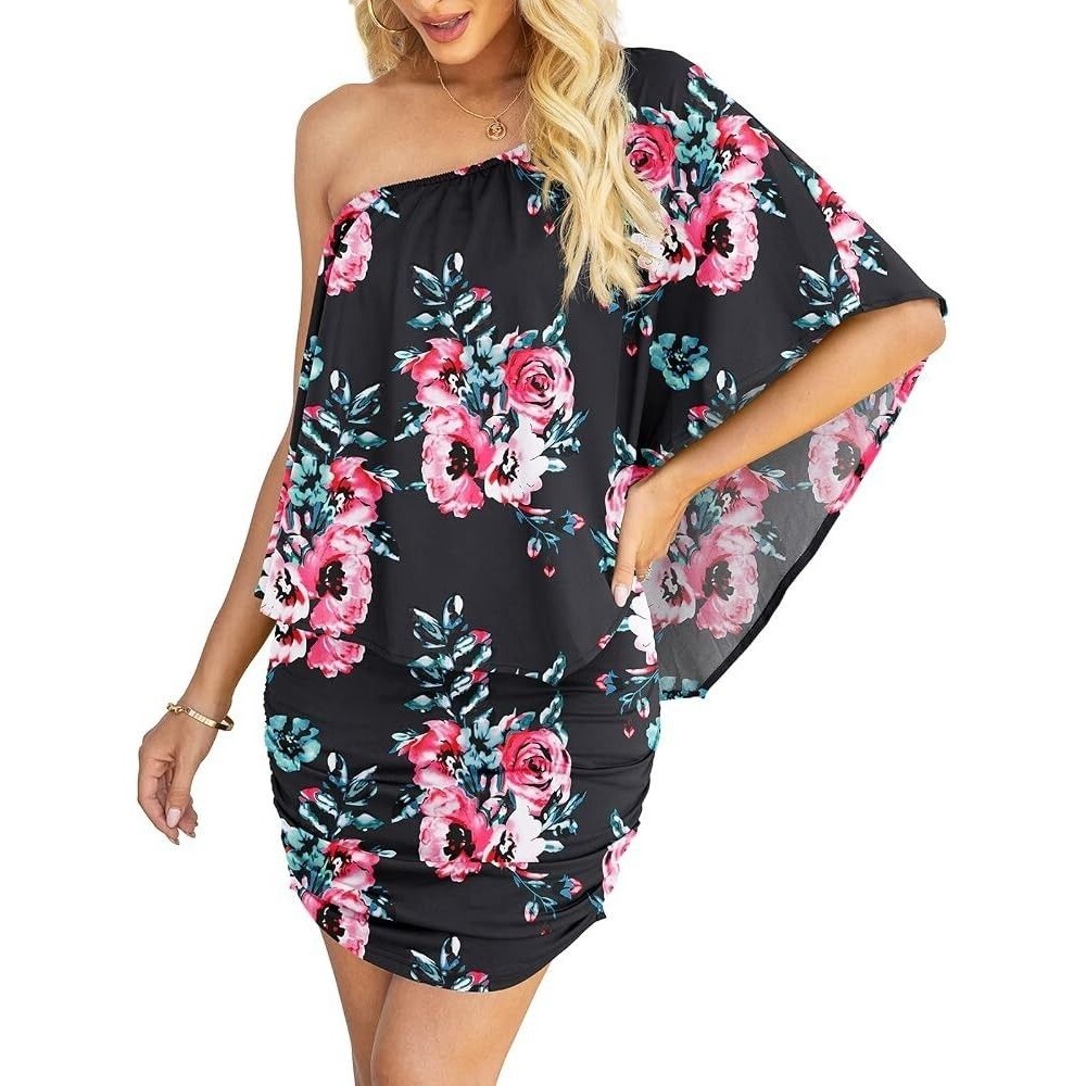 Women’s Black & Pink Floral bodycon mini Dress XL 3/4 Sleeve Pullover